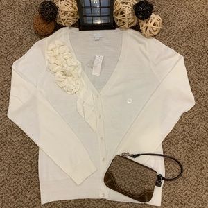 New York & Company Ivory Vest w/fabric rose detail